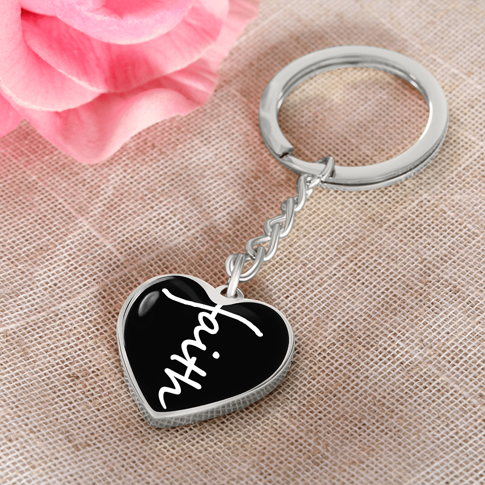 Faith (White) - Graphic Heart Keychain - Gift for Her - Gift for Him