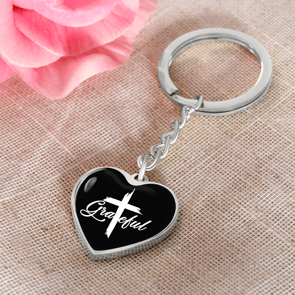 Grateful- Graphic Heart Keychain - Gift for Her - Gift for Him