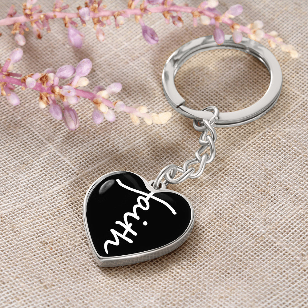 Faith (White) – Graphic Heart Keychain – Gift for Her - Gift for Him