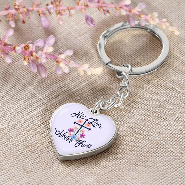 His Love Never Fails Heart Keychain – Gift for Her