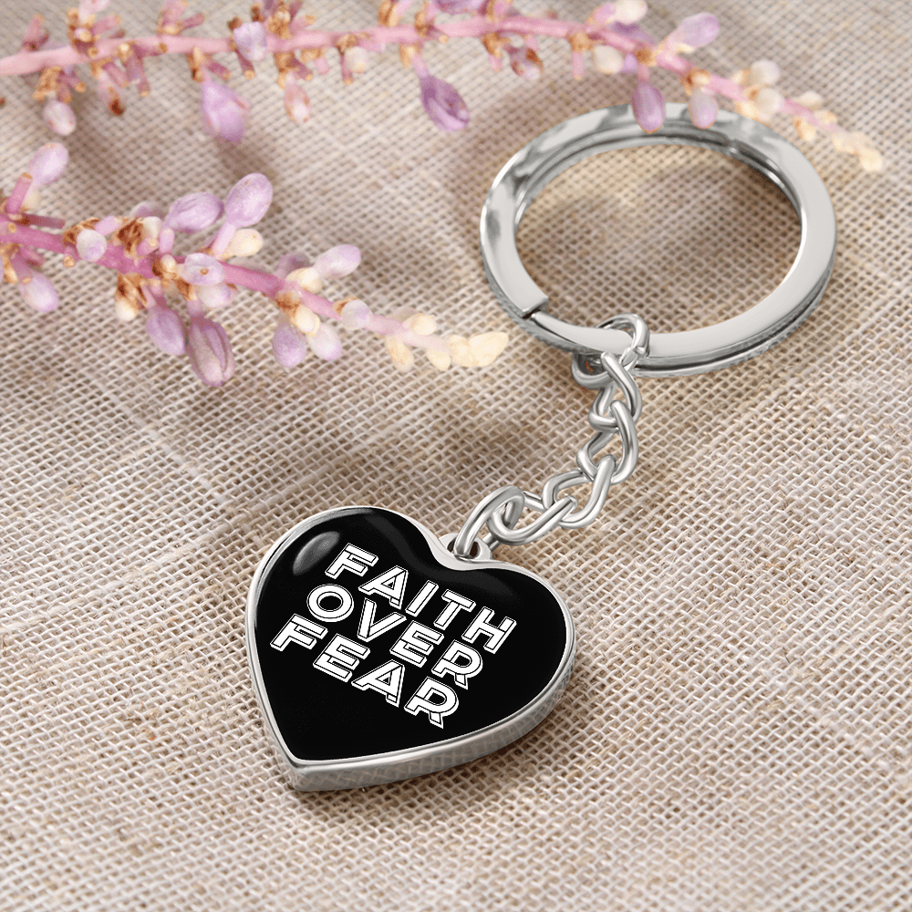 Faith Over Fear (White) – Graphic Heart Keychain – Gift for Her - Gift for Him
