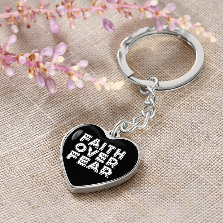 Faith Over Fear (White) – Graphic Heart Keychain – Gift for Her - Gift for Him