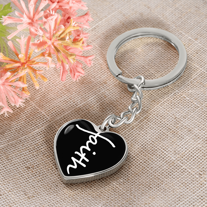 Faith (White) – Graphic Heart Keychain – Gift for Her - Gift for Him