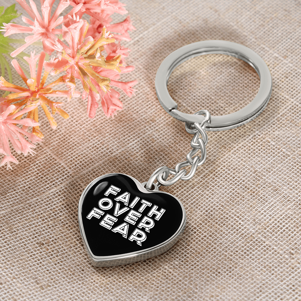 Faith Over Fear (White) – Graphic Heart Keychain – Gift for Her - Gift for Him