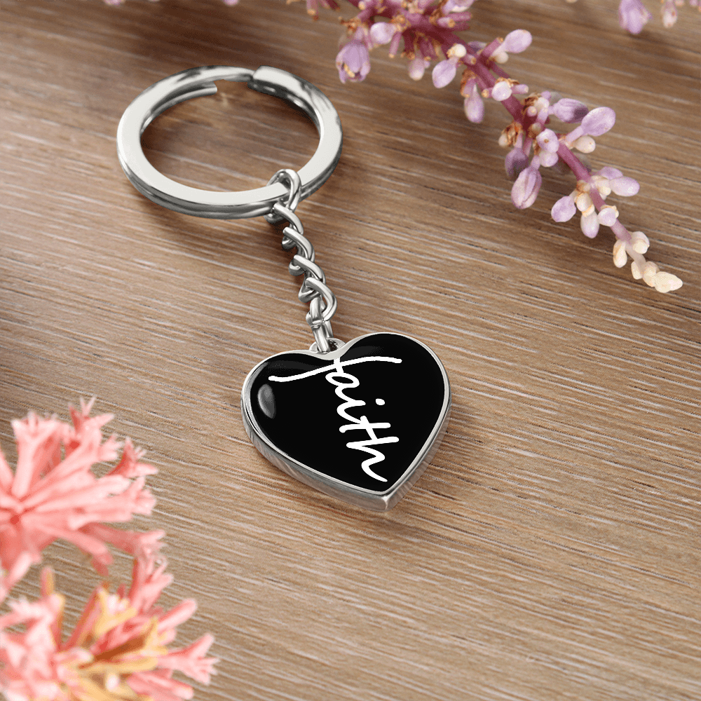 Faith (White) - Graphic Heart Keychain - Gift for Her - Gift for Him