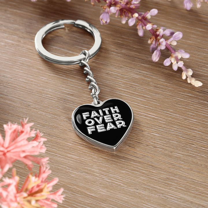 Faith Over Fear (White) – Graphic Heart Keychain – Gift for Her - Gift for Him
