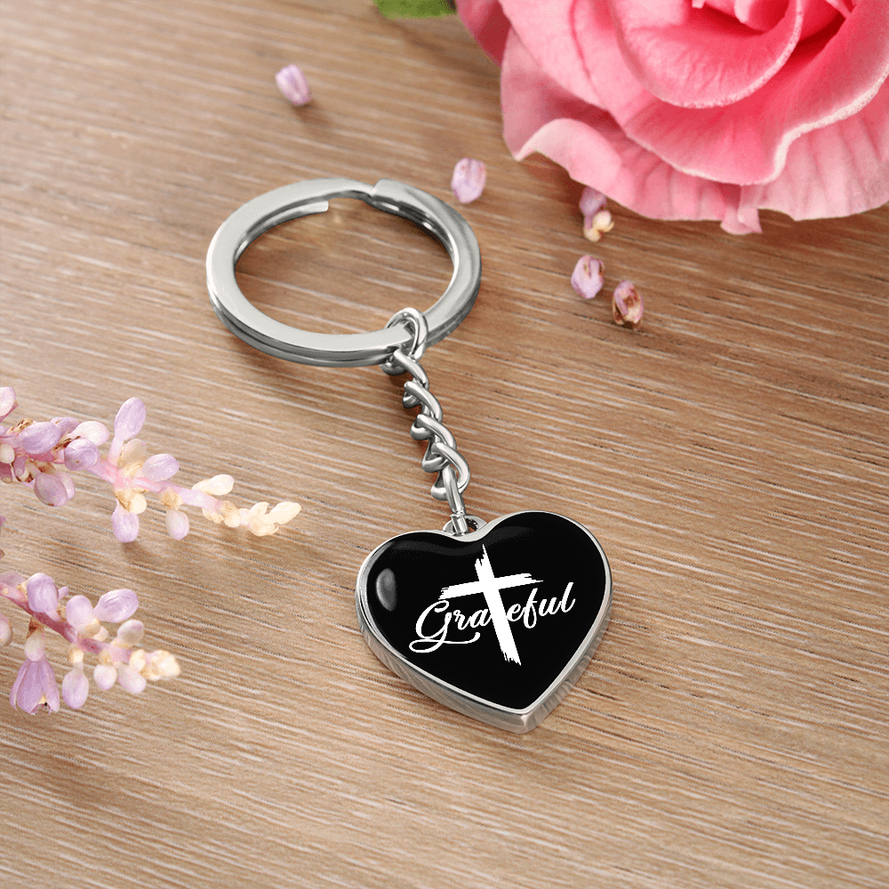 Grateful- Graphic Heart Keychain - Gift for Her - Gift for Him