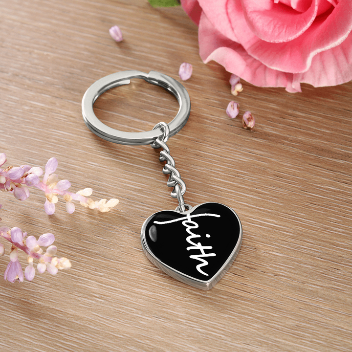 Faith (White) – Graphic Heart Keychain – Gift for Her - Gift for Him