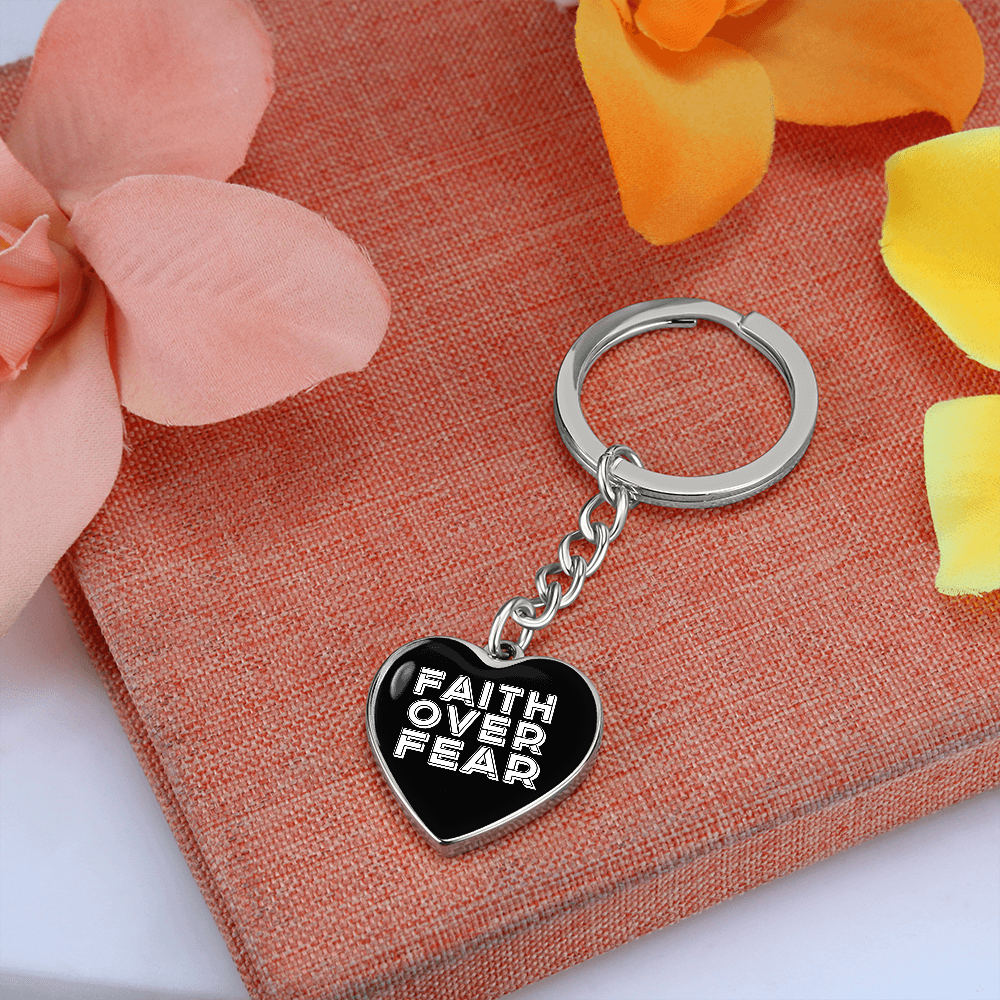 Faith Over Fear (White) - Graphic Heart Keychain - Gift for Her - Gift for Him