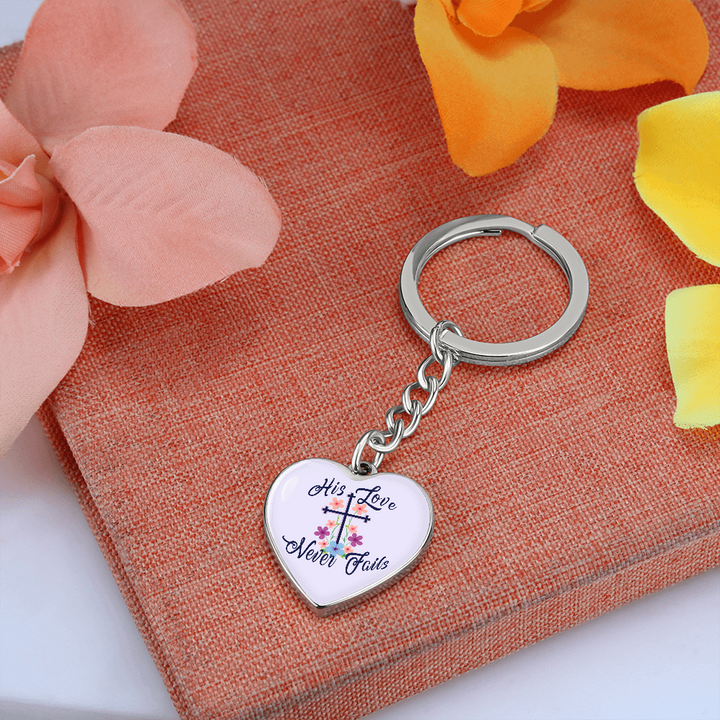 His Love Never Fails Heart Keychain – Gift for Her