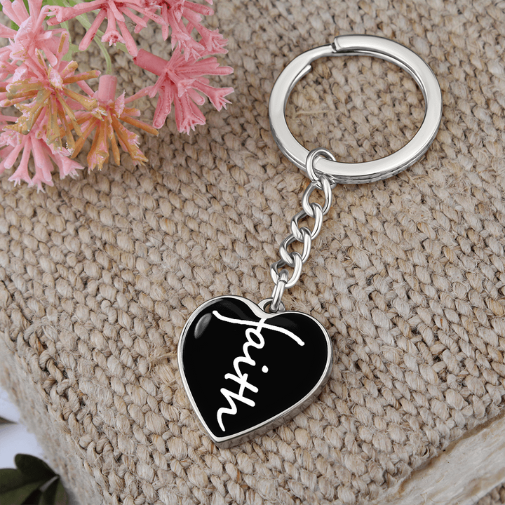 Faith (White) – Graphic Heart Keychain – Gift for Her - Gift for Him