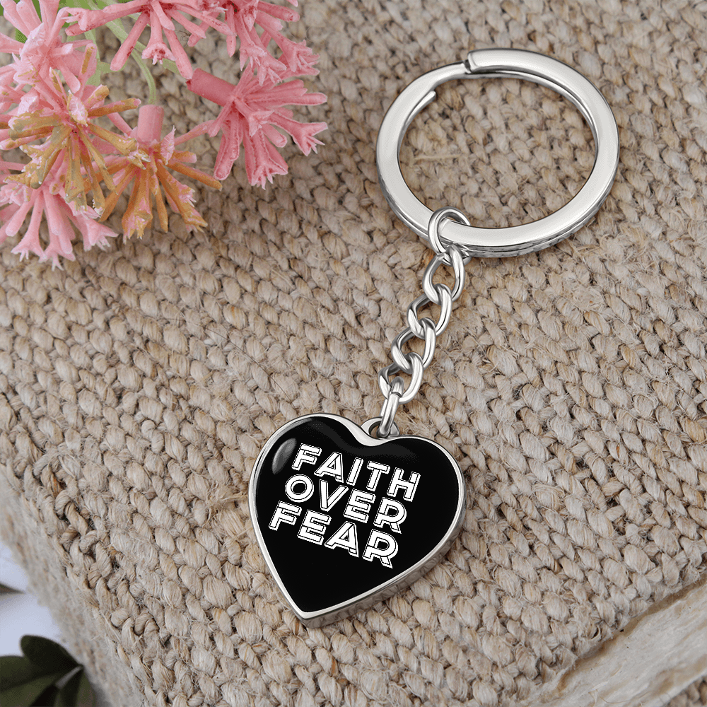 Faith Over Fear (White) – Graphic Heart Keychain – Gift for Her - Gift for Him