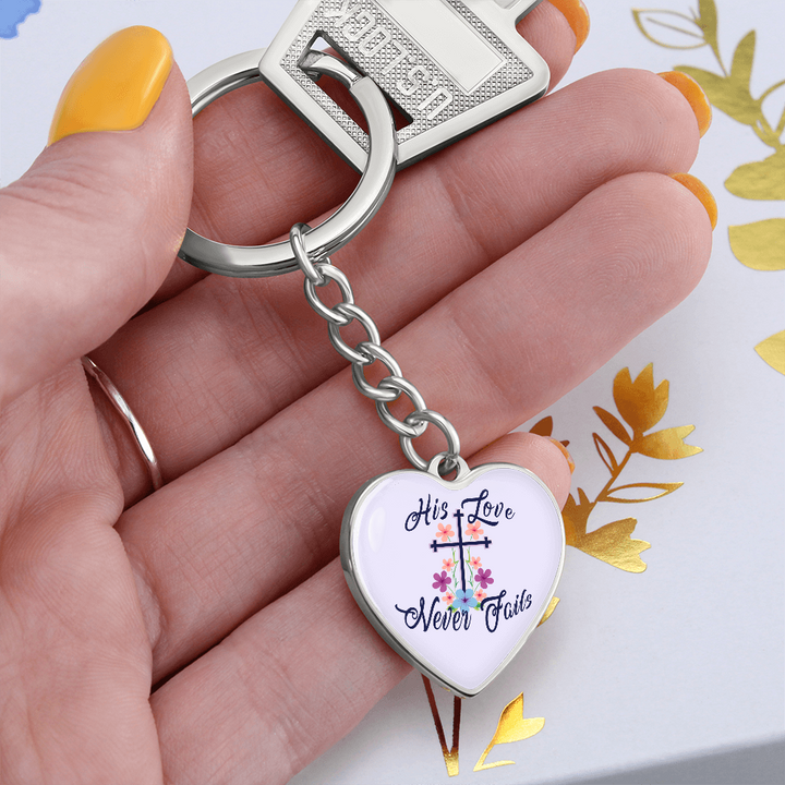 His Love Never Fails Heart Keychain – Gift for Her