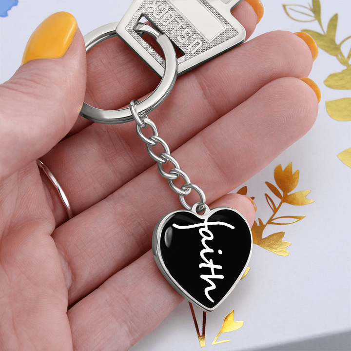Faith (White) – Graphic Heart Keychain – Gift for Her - Gift for Him