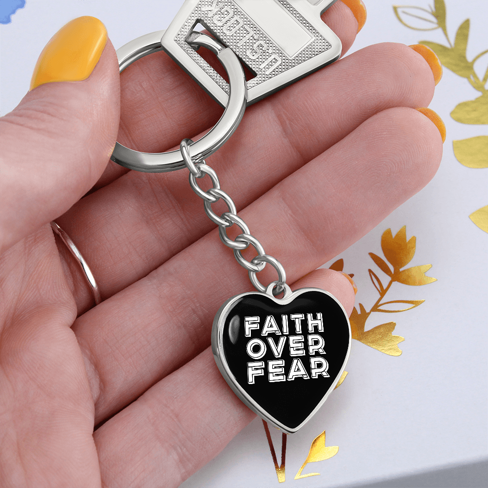 Faith Over Fear (White) – Graphic Heart Keychain – Gift for Her - Gift for Him