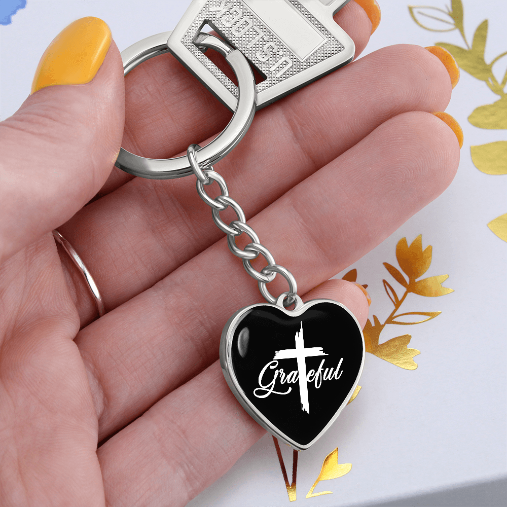 Grateful- Graphic Heart Keychain - Gift for Her - Gift for Him