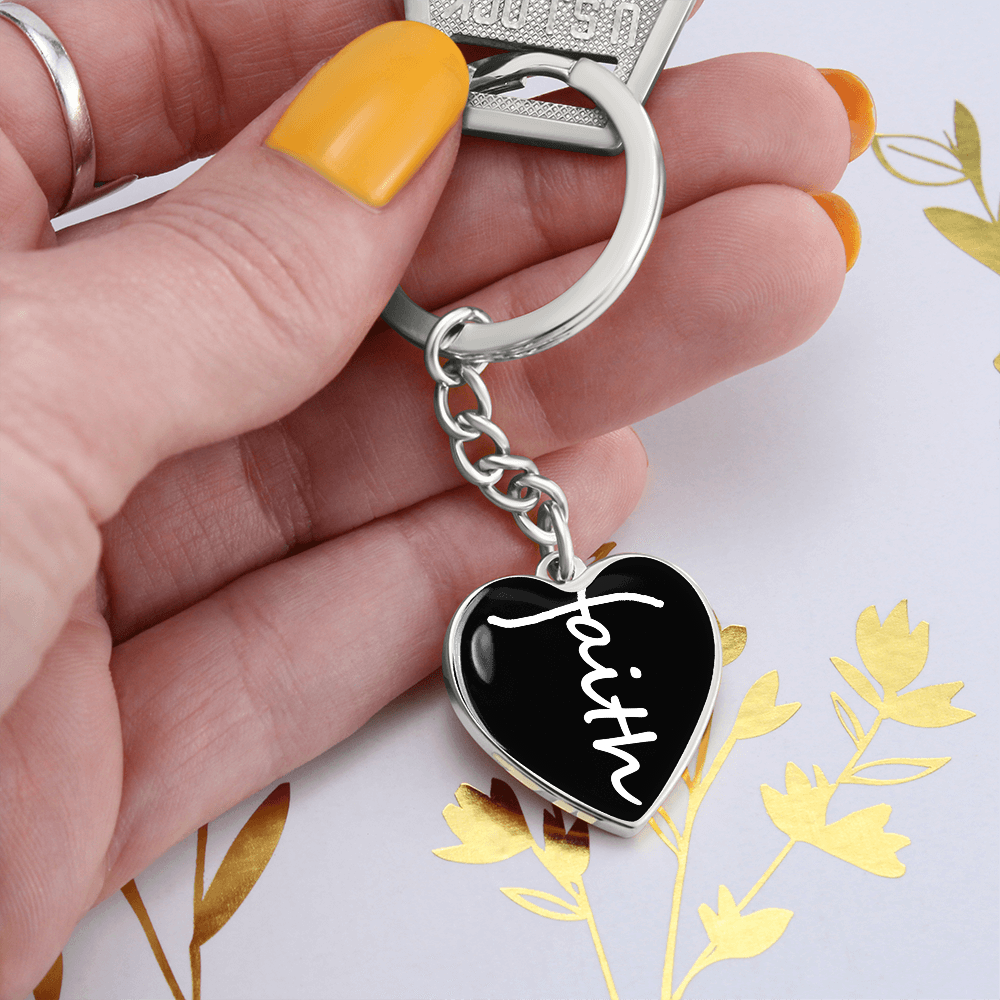 Faith (White) - Graphic Heart Keychain - Gift for Her - Gift for Him