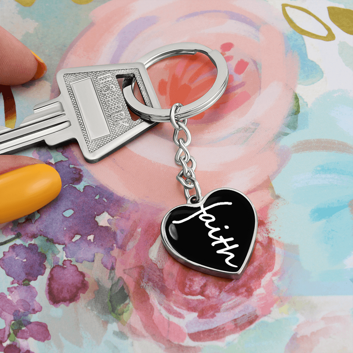 Faith (White) – Graphic Heart Keychain – Gift for Her - Gift for Him