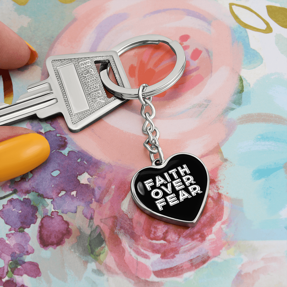 Faith Over Fear (White) – Graphic Heart Keychain – Gift for Her - Gift for Him