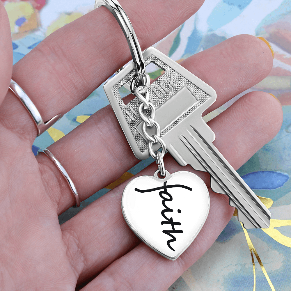 Faith (Black) – Graphic Heart Keychain – Gift for Her - Gift for Him