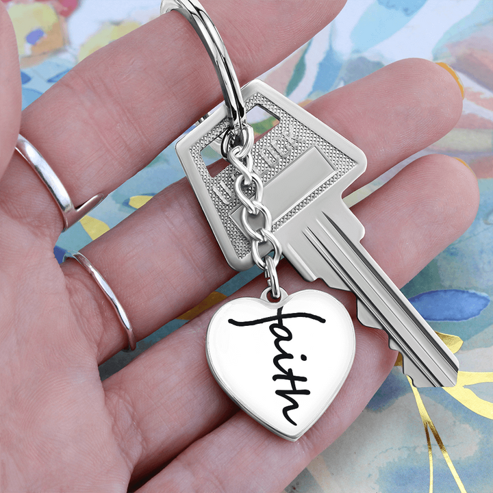 Faith (Black) – Graphic Heart Keychain – Gift for Her - Gift for Him