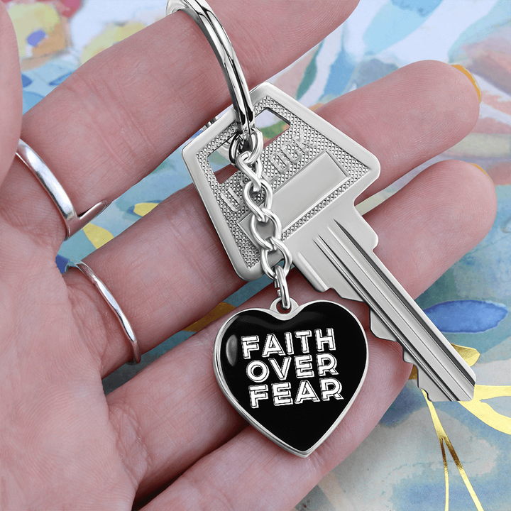 Faith Over Fear (White) – Graphic Heart Keychain – Gift for Her - Gift for Him