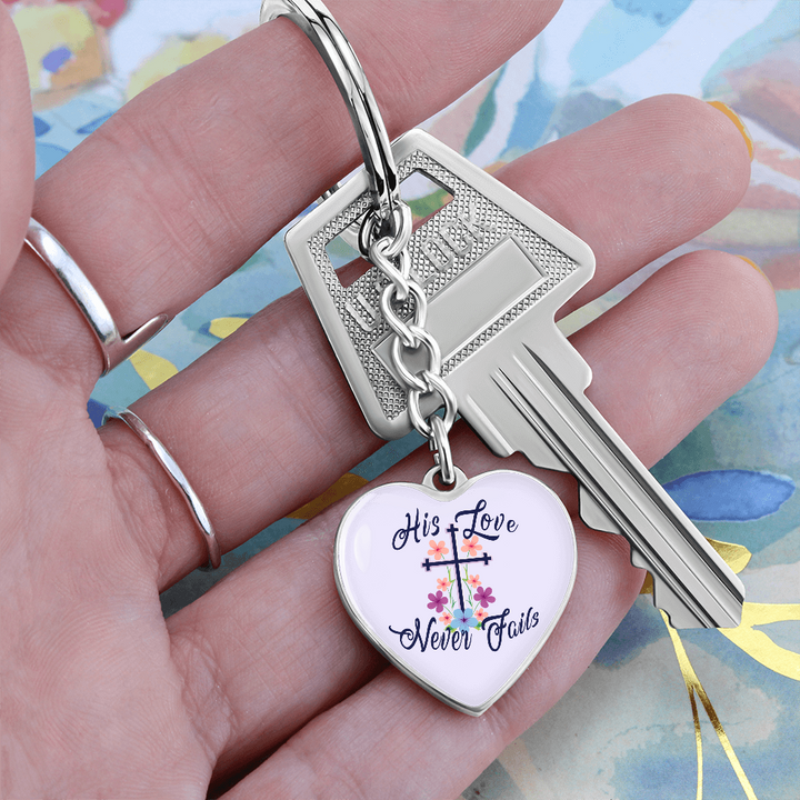 His Love Never Fails Heart Keychain – Gift for Her
