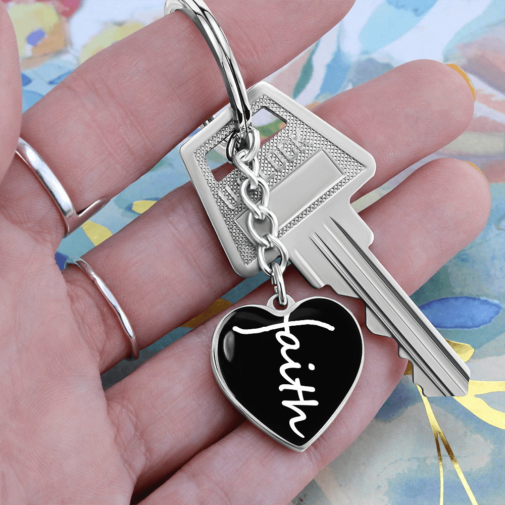 Faith (White) – Graphic Heart Keychain – Gift for Her - Gift for Him