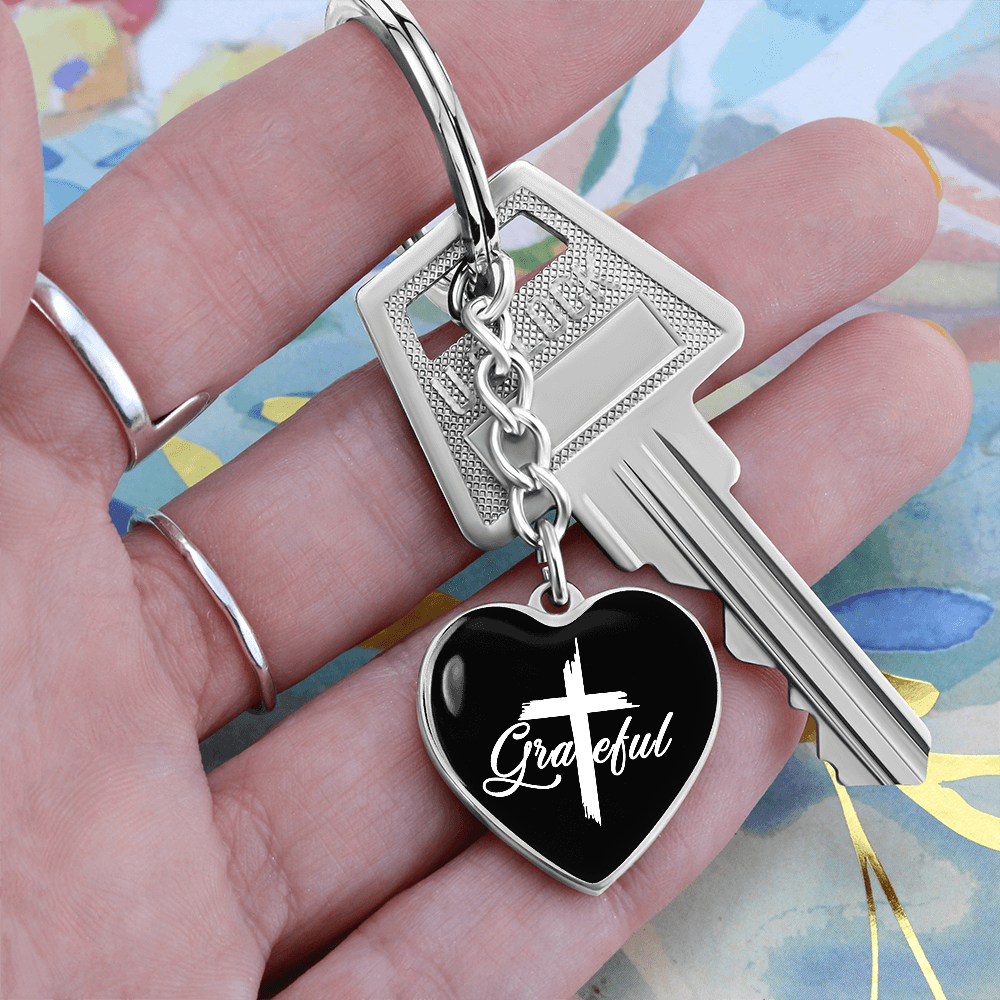 Grateful- Graphic Heart Keychain - Gift for Her - Gift for Him