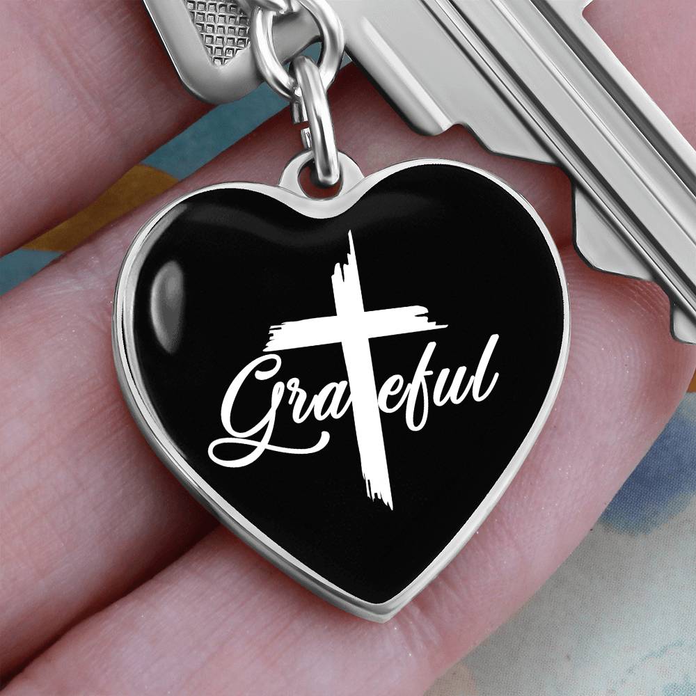 Grateful- Graphic Heart Keychain - Gift for Her - Gift for Him