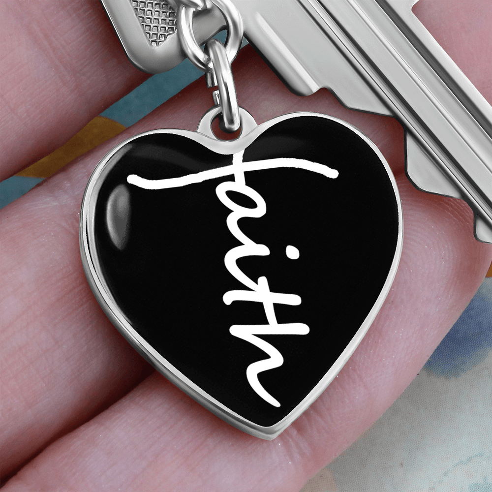 Faith (White) - Graphic Heart Keychain - Gift for Her - Gift for Him