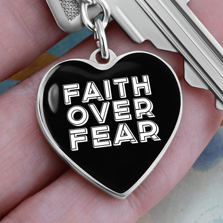 Faith Over Fear (White) – Graphic Heart Keychain – Gift for Her - Gift for Him
