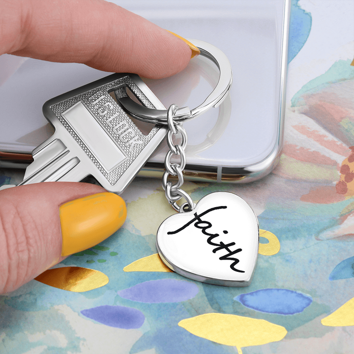 Faith (Black) – Graphic Heart Keychain – Gift for Her - Gift for Him