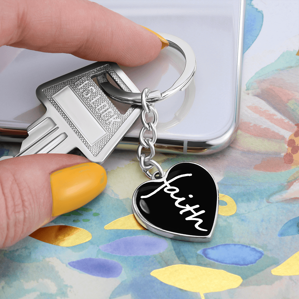 Faith (White) - Graphic Heart Keychain - Gift for Her - Gift for Him