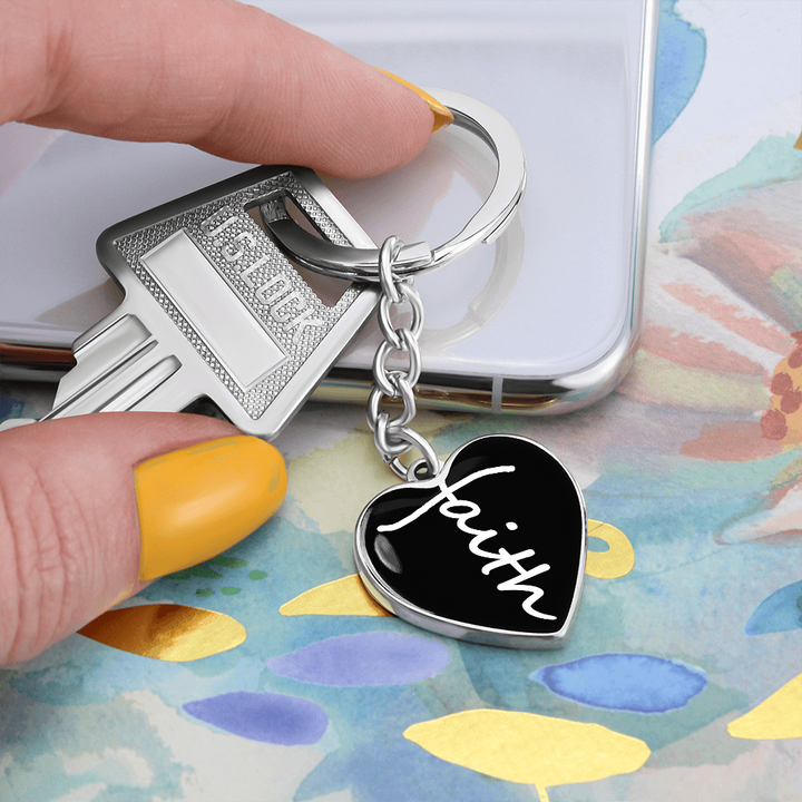 Faith (White) – Graphic Heart Keychain – Gift for Her - Gift for Him