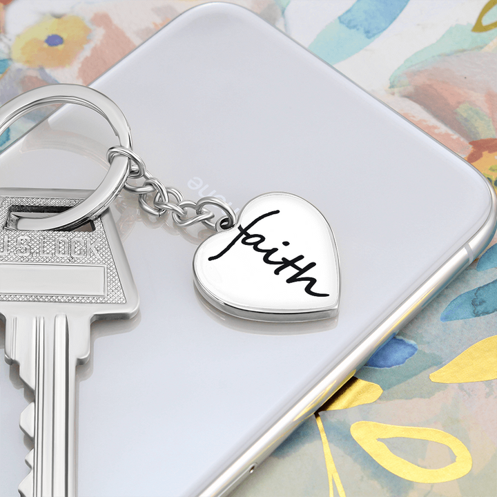 Faith (Black) – Graphic Heart Keychain – Gift for Her - Gift for Him