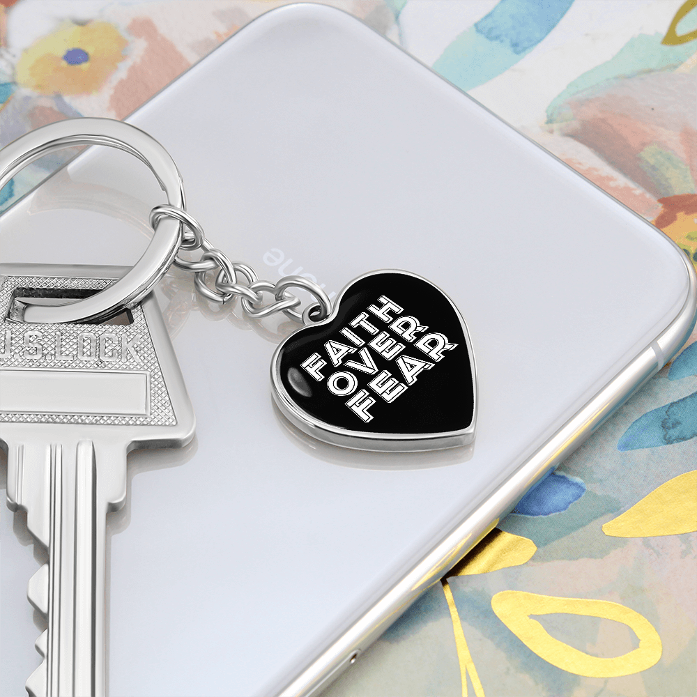 Faith Over Fear (White) – Graphic Heart Keychain – Gift for Her - Gift for Him