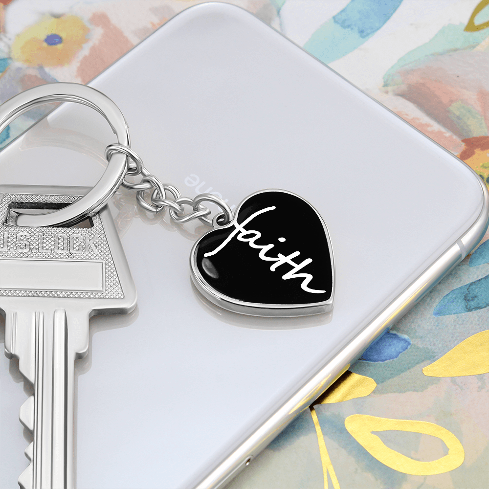 Faith (White) - Graphic Heart Keychain - Gift for Her - Gift for Him