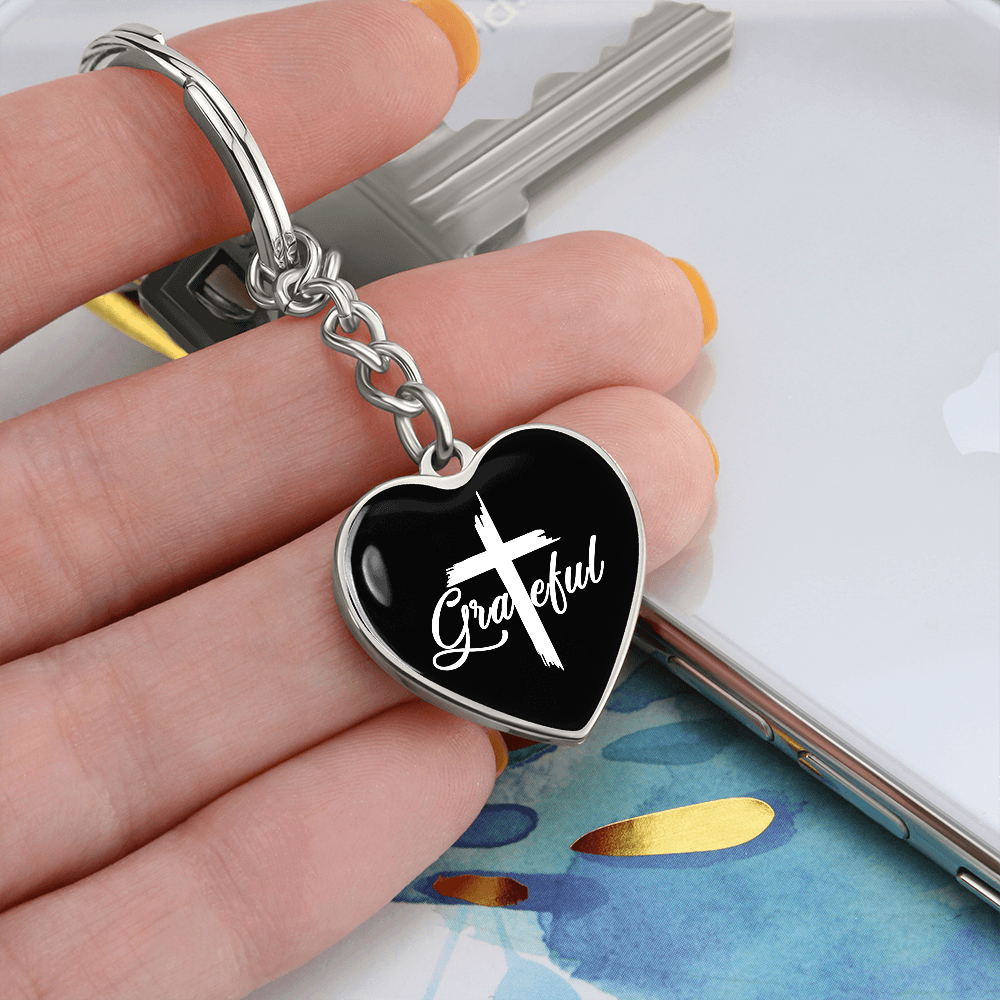 Grateful- Graphic Heart Keychain - Gift for Her - Gift for Him