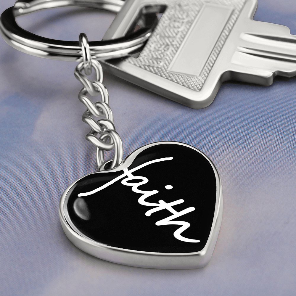 Faith (White) - Graphic Heart Keychain - Gift for Her - Gift for Him