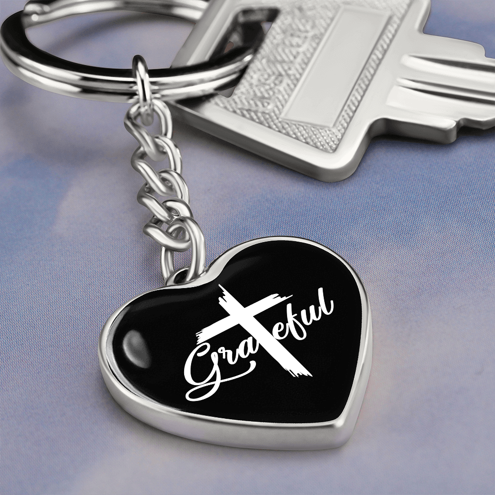 Grateful- Graphic Heart Keychain - Gift for Her - Gift for Him