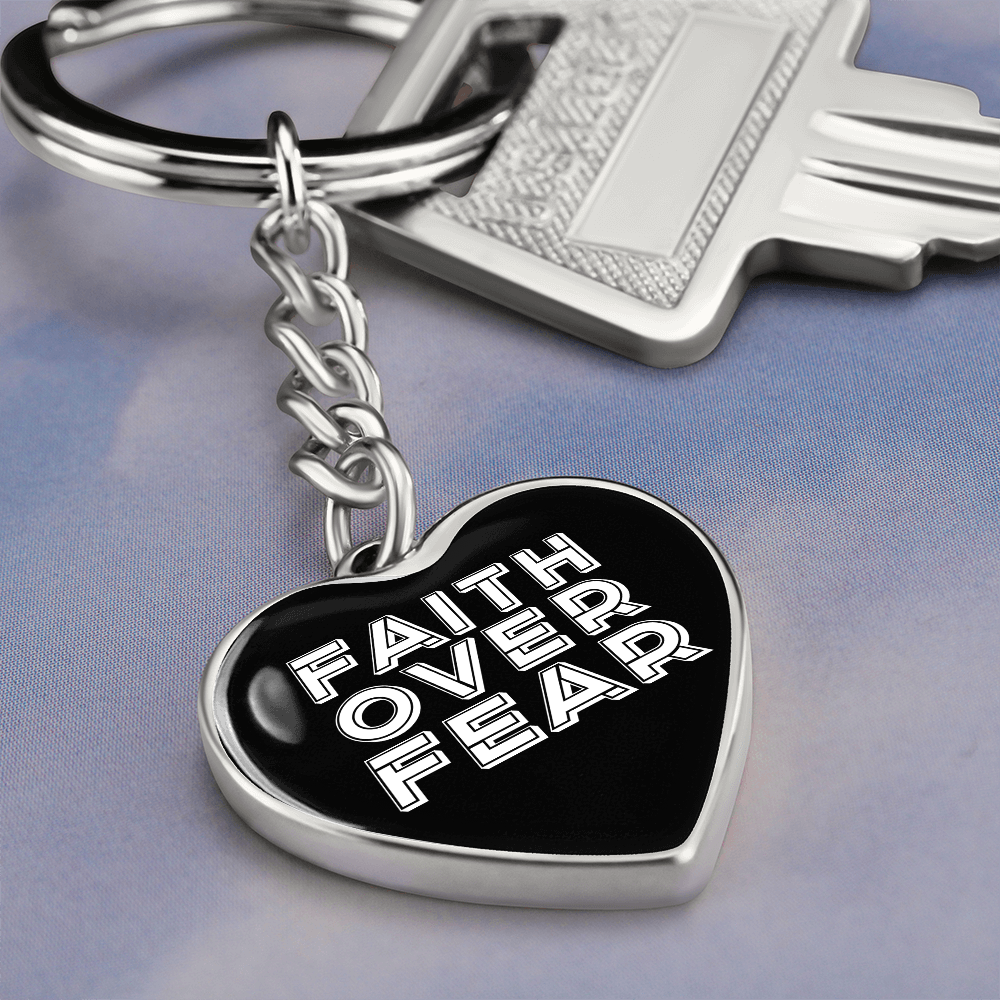 Faith Over Fear (White) – Graphic Heart Keychain – Gift for Her - Gift for Him