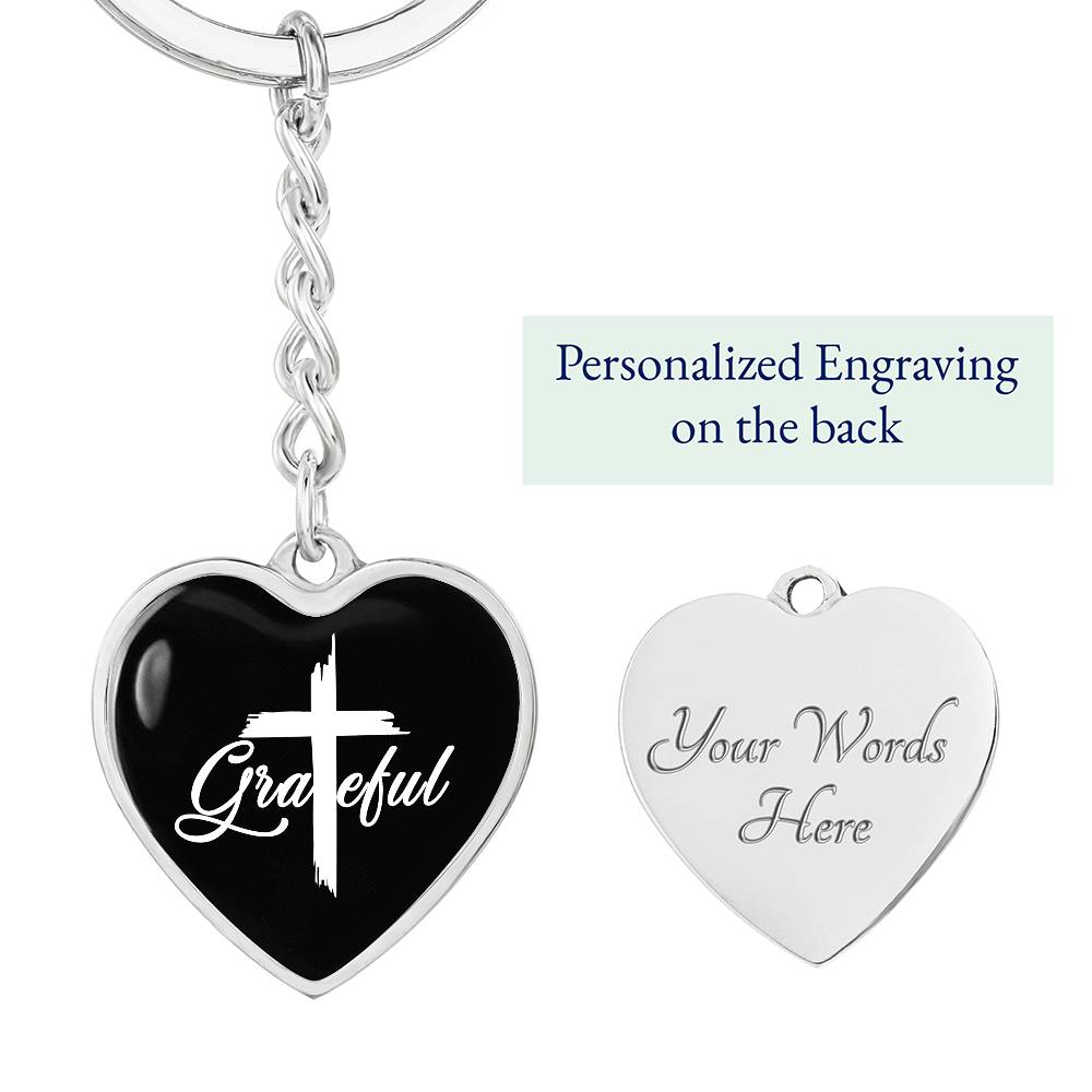 Grateful- Graphic Heart Keychain - Gift for Her - Gift for Him