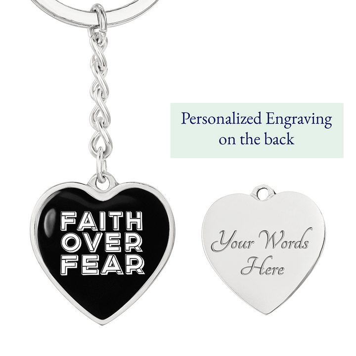Faith Over Fear (White) – Graphic Heart Keychain – Gift for Her - Gift for Him