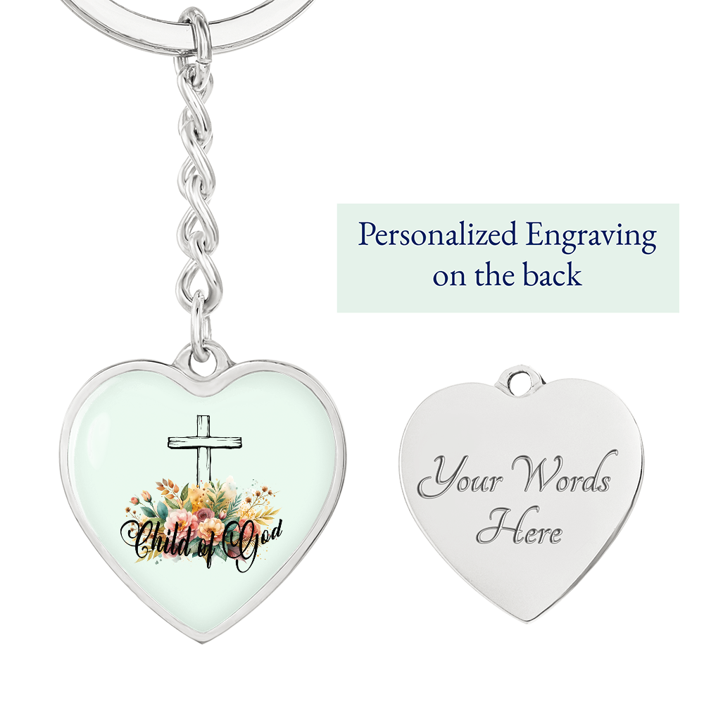 Child Of God - Graphic Heart Keychain - Gift for Her