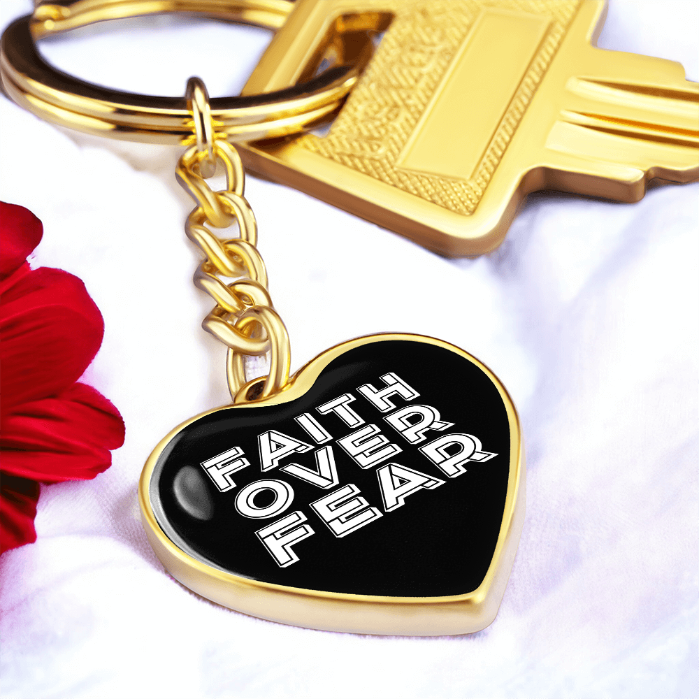 Faith Over Fear (White) – Graphic Heart Keychain – Gift for Her - Gift for Him