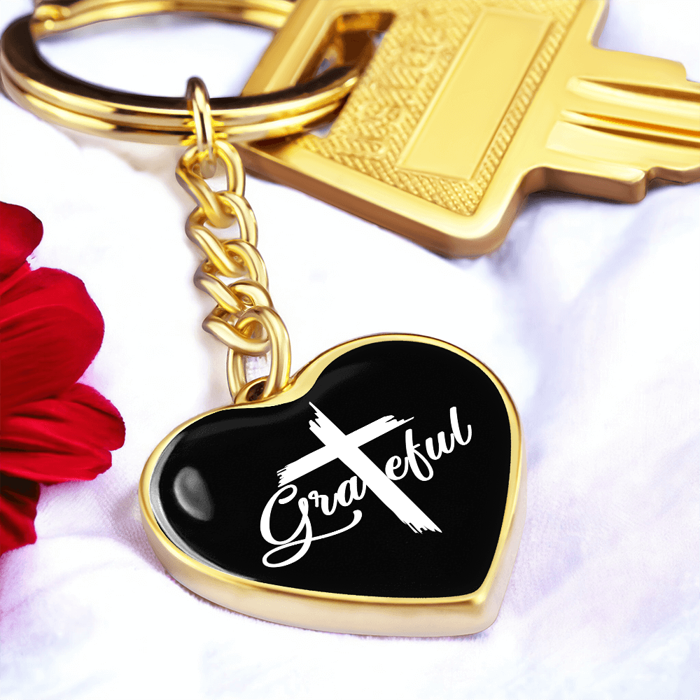 Grateful- Graphic Heart Keychain - Gift for Her - Gift for Him