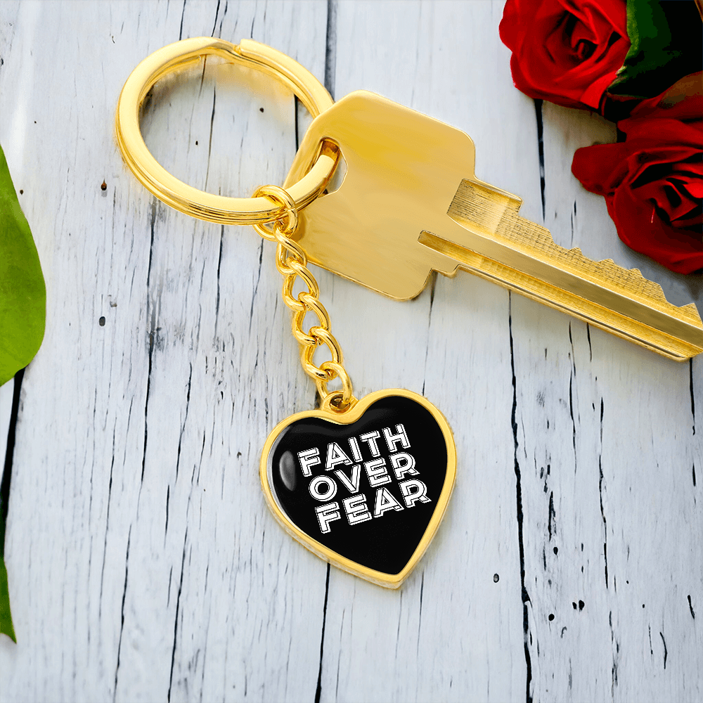 Faith Over Fear (White) – Graphic Heart Keychain – Gift for Her - Gift for Him