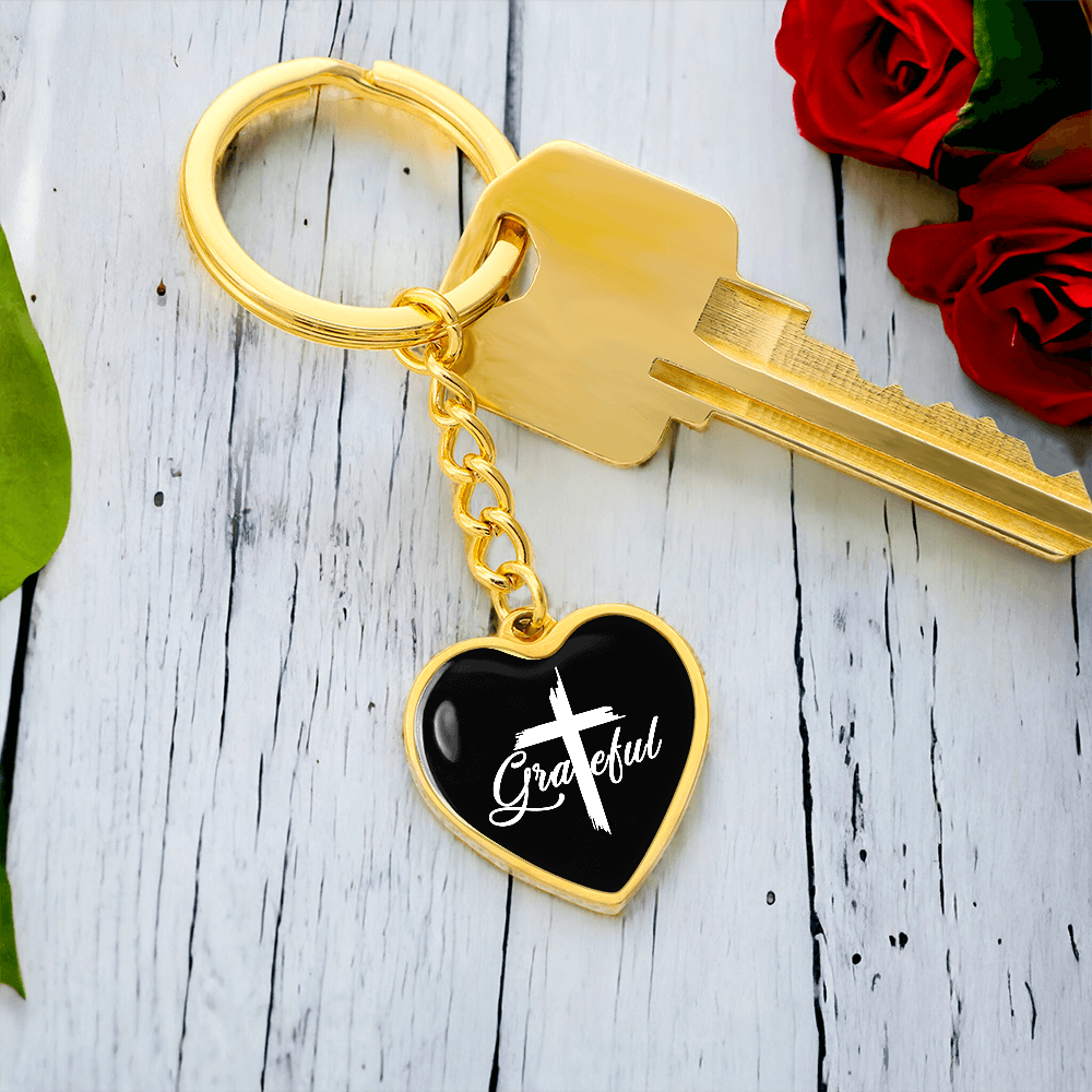 Grateful- Graphic Heart Keychain - Gift for Her - Gift for Him