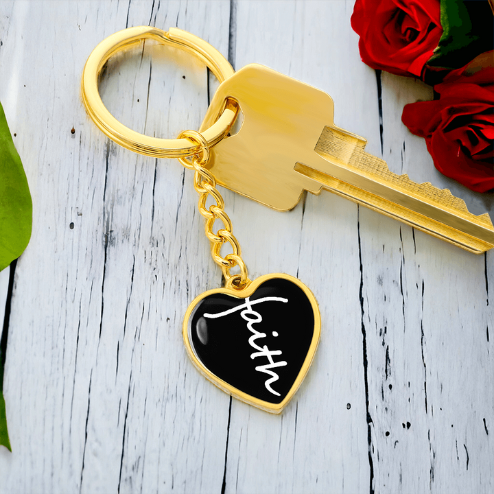 Faith (White) – Graphic Heart Keychain – Gift for Her - Gift for Him